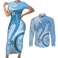 Micronesia FSM Couples Matching Short Sleeve Bodycon Dress and Long Sleeve Button Shirt Shark and Manta Classic Style