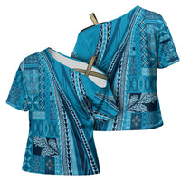 Pasifika Women's Day - Samoa Siapo Malu Tattoo Inspired Cross Shoulder Shirt Turquoise LT7 - Polynesian Pride