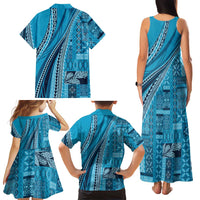 Pasifika Women's Day - Samoa Siapo Malu Tattoo Inspired Family Matching Tank Maxi Dress and Hawaiian Shirt Turquoise