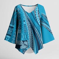 Pasifika Women's Day - Samoa Siapo Malu Tattoo Inspired Kimono Sleeve Blouse Turquoise LT7 Female Turquoise - Polynesian Pride