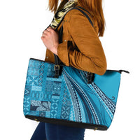 Pasifika Women's Day - Samoa Siapo Malu Tattoo Inspired Leather Tote Bag Turquoise LT7 Turquoise - Polynesian Pride