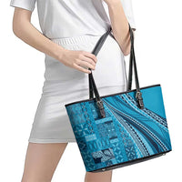 Pasifika Women's Day - Samoa Siapo Malu Tattoo Inspired Leather Tote Bag Turquoise LT7 - Polynesian Pride