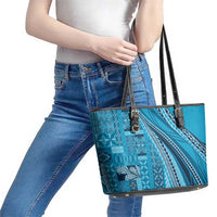 Pasifika Women's Day - Samoa Siapo Malu Tattoo Inspired Leather Tote Bag Turquoise LT7 - Polynesian Pride