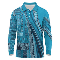 Pasifika Women's Day - Samoa Siapo Malu Tattoo Inspired Long Sleeve Polo Shirt Turquoise LT7 Turquoise - Polynesian Pride