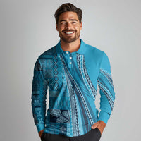 Pasifika Women's Day - Samoa Siapo Malu Tattoo Inspired Long Sleeve Polo Shirt Turquoise LT7 - Polynesian Pride