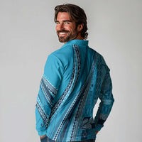 Pasifika Women's Day - Samoa Siapo Malu Tattoo Inspired Long Sleeve Polo Shirt Turquoise LT7 - Polynesian Pride