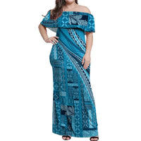 Pasifika Women's Day - Samoa Siapo Malu Tattoo Inspired Off Shoulder Maxi Dress Turquoise LT7 Women Turquoise - Polynesian Pride