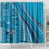 Pasifika Women's Day - Samoa Siapo Malu Tattoo Inspired Shower Curtain Turquoise LT7 - Polynesian Pride