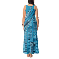 Pasifika Women's Day - Samoa Siapo Malu Tattoo Inspired Tank Maxi Dress Turquoise LT7 - Polynesian Pride