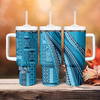 Pasifika Women's Day - Samoa Siapo Malu Tattoo Inspired Tumbler With Handle Turquoise LT7 - Polynesian Pride
