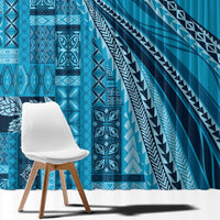 Pasifika Women's Day - Samoa Siapo Malu Tattoo Inspired Window Curtain Turquoise LT7 - Polynesian Pride