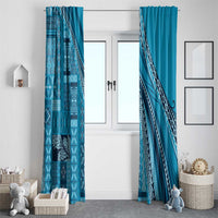 Pasifika Women's Day - Samoa Siapo Malu Tattoo Inspired Window Curtain Turquoise LT7 - Polynesian Pride