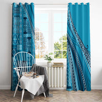Pasifika Women's Day - Samoa Siapo Malu Tattoo Inspired Window Curtain Turquoise LT7 - Polynesian Pride