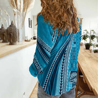 Pasifika Women's Day - Samoa Siapo Malu Tattoo Inspired Women Casual Shirt Turquoise LT7 - Polynesian Pride