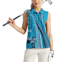 Pasifika Women's Day - Samoa Siapo Malu Tattoo Inspired Women Sleeveless Polo Shirt Turquoise LT7 - Polynesian Pride