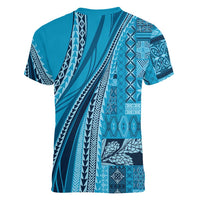 Pasifika Women's Day - Samoa Siapo Malu Tattoo Inspired Women V-Neck T-Shirt Turquoise LT7 - Polynesian Pride