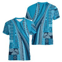Pasifika Women's Day - Samoa Siapo Malu Tattoo Inspired Women V-Neck T-Shirt Turquoise LT7 - Polynesian Pride