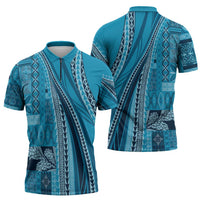 Pasifika Women's Day - Samoa Siapo Malu Tattoo Inspired Zipper Polo Shirt Turquoise LT7 - Polynesian Pride