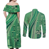 Pasifika Women's Day - Samoa Siapo Malu Tattoo Inspired Couples Matching Off Shoulder Maxi Dress and Long Sleeve Button Shirt Jade LT7 - Polynesian Pride