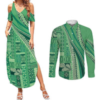 Pasifika Women's Day - Samoa Siapo Malu Tattoo Inspired Couples Matching Summer Maxi Dress and Long Sleeve Button Shirt Jade LT7 Jade - Polynesian Pride
