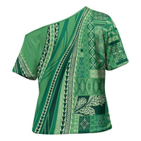 Pasifika Women's Day - Samoa Siapo Malu Tattoo Inspired Cross Shoulder Shirt Jade LT7 - Polynesian Pride
