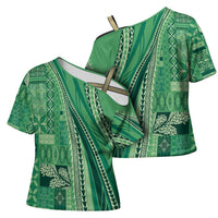 Pasifika Women's Day - Samoa Siapo Malu Tattoo Inspired Cross Shoulder Shirt Jade LT7 - Polynesian Pride