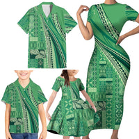 Pasifika Women's Day - Samoa Siapo Malu Tattoo Inspired Family Matching Short Sleeve Bodycon Dress and Hawaiian Shirt Jade