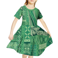 Pasifika Women's Day - Samoa Siapo Malu Tattoo Inspired Kid Short Sleeve Dress Jade LT7 - Polynesian Pride