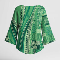 Pasifika Women's Day - Samoa Siapo Malu Tattoo Inspired Kimono Sleeve Blouse Jade LT7 - Polynesian Pride