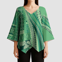 Pasifika Women's Day - Samoa Siapo Malu Tattoo Inspired Kimono Sleeve Blouse Jade LT7 - Polynesian Pride