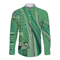 Pasifika Women's Day - Samoa Siapo Malu Tattoo Inspired Long Sleeve Button Shirt Jade LT7 Unisex Jade - Polynesian Pride