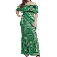 Pasifika Women's Day - Samoa Siapo Malu Tattoo Inspired Off Shoulder Maxi Dress Jade LT7 Women Jade - Polynesian Pride