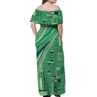 Pasifika Women's Day - Samoa Siapo Malu Tattoo Inspired Off Shoulder Maxi Dress Jade LT7 - Polynesian Pride