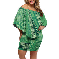 Pasifika Women's Day - Samoa Siapo Malu Tattoo Inspired Off Shoulder Short Dress Jade LT7 Women Jade - Polynesian Pride