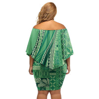 Pasifika Women's Day - Samoa Siapo Malu Tattoo Inspired Off Shoulder Short Dress Jade LT7 - Polynesian Pride
