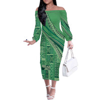 Pasifika Women's Day - Samoa Siapo Malu Tattoo Inspired Off The Shoulder Long Sleeve Dress Jade LT7 Women Jade - Polynesian Pride