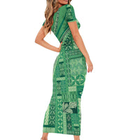 Pasifika Women's Day - Samoa Siapo Malu Tattoo Inspired Short Sleeve Bodycon Dress Jade LT7 - Polynesian Pride