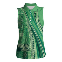 Pasifika Women's Day - Samoa Siapo Malu Tattoo Inspired Women Sleeveless Polo Shirt Jade LT7 Female Jade - Polynesian Pride