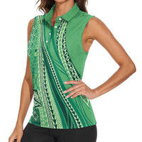Pasifika Women's Day - Samoa Siapo Malu Tattoo Inspired Women Sleeveless Polo Shirt Jade LT7 - Polynesian Pride