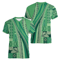 Pasifika Women's Day - Samoa Siapo Malu Tattoo Inspired Women V-Neck T-Shirt Jade LT7 - Polynesian Pride