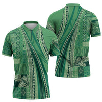 Pasifika Women's Day - Samoa Siapo Malu Tattoo Inspired Zipper Polo Shirt Jade LT7 - Polynesian Pride