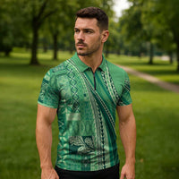 Pasifika Women's Day - Samoa Siapo Malu Tattoo Inspired Zipper Polo Shirt Jade LT7 - Polynesian Pride