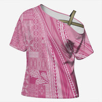 Pasifika Women's Day - Samoa Siapo Malu Tattoo Inspired Cross Shoulder Shirt Pink LT7 Female Pink - Polynesian Pride