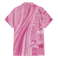 Pasifika Women's Day - Samoa Siapo Malu Tattoo Inspired Family Matching Off The Shoulder Long Sleeve Dress and Hawaiian Shirt Pink