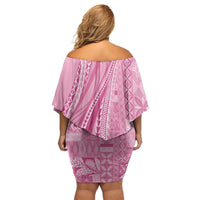 Pasifika Women's Day - Samoa Siapo Malu Tattoo Inspired Family Matching Off Shoulder Short Dress and Hawaiian Shirt Pink