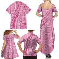 Pasifika Women's Day - Samoa Siapo Malu Tattoo Inspired Family Matching Summer Maxi Dress and Hawaiian Shirt Pink