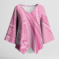 Pasifika Women's Day - Samoa Siapo Malu Tattoo Inspired Kimono Sleeve Blouse Pink LT7 Female Pink - Polynesian Pride