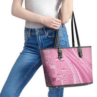 Pasifika Women's Day - Samoa Siapo Malu Tattoo Inspired Leather Tote Bag Pink LT7 - Polynesian Pride