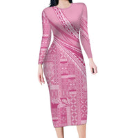Pasifika Women's Day - Samoa Siapo Malu Tattoo Inspired Long Sleeve Bodycon Dress Pink LT7 Long Dress Pink - Polynesian Pride