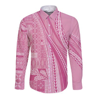 Pasifika Women's Day - Samoa Siapo Malu Tattoo Inspired Long Sleeve Button Shirt Pink LT7 Unisex Pink - Polynesian Pride